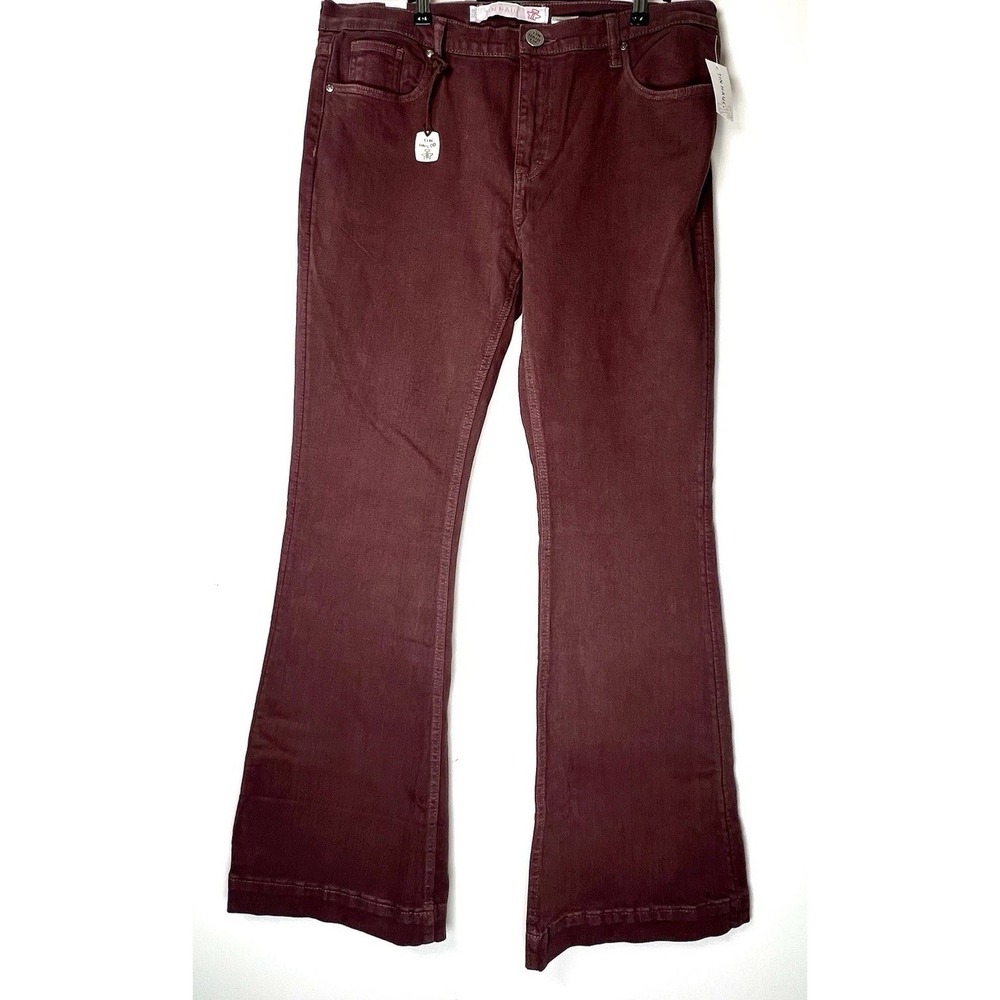 Tin Haul Libby Highrise Flare Jeans Burgundy Wine Brown Sunburst Pockets 34R NEW